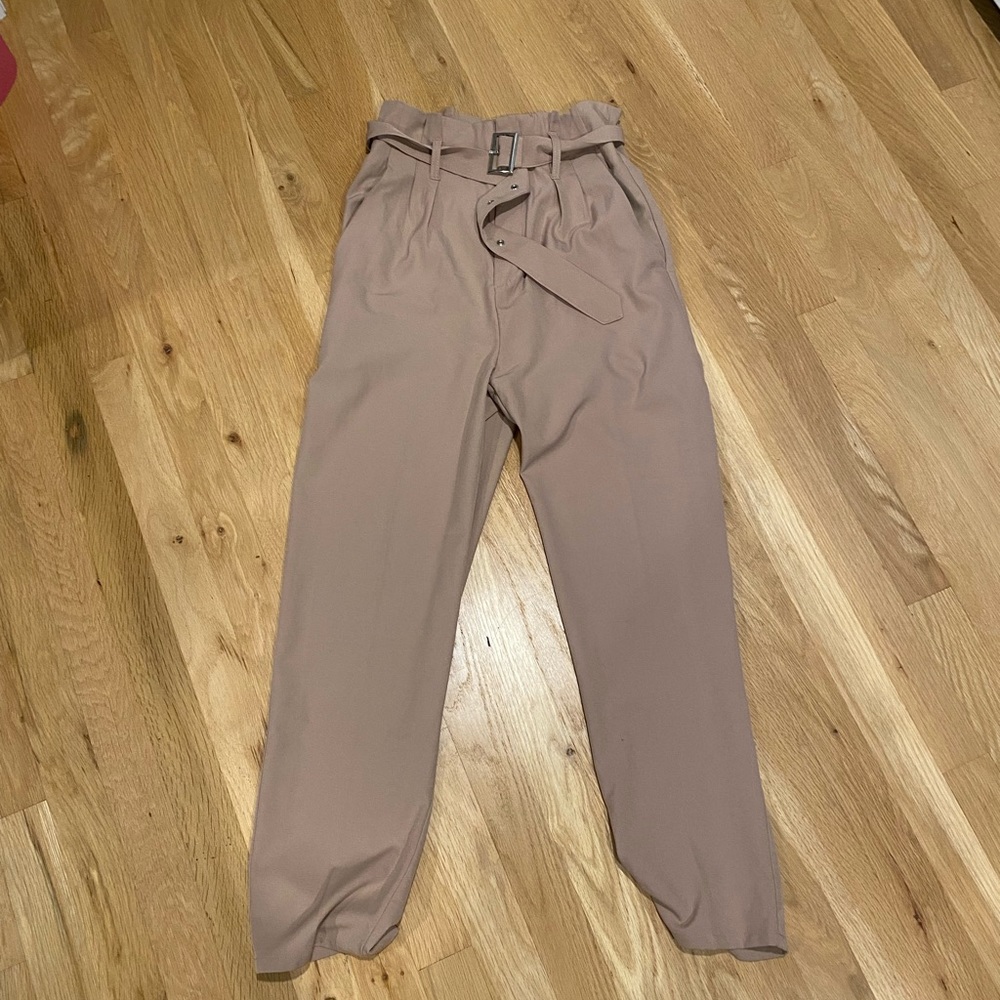 Vici tan belted ultra high rise skinny leg trouser large